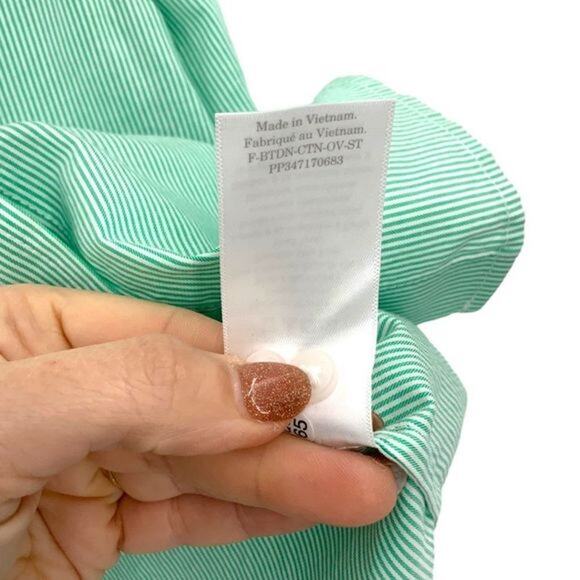 Everlane 100% Cotton Green Striped Button Down Oversized Shirt Size 12 NWT - Picture 6 of 7
